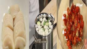 문어 카르파초 & 세발나물 샐러드, 관자구이_채소 스톡 만들기와 각 요리에 쓰일 재료 준비 1