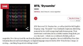 BTS '다이너마이트', 롤링스톤 선정 '위대한 노래 500곡' 올라
