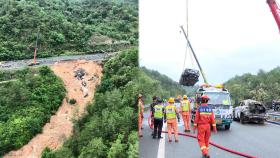 중국 연휴에 고속도로 무너져…차량 추락 50여명 사상