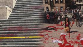 로마 스페인 계단에 빨간 페인트 뿌린 여성 인권단체