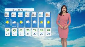 [날씨] 내일 내륙 30℃ 안팎 불볕더위...남부 내륙 소나기