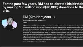 BTS RM, 美 미술매체 아트넷뉴스 선정 혁신가 35인에 포함