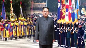 김정은 위원장, 군 의장대 사열…′정상 국가′ 지도자 예우